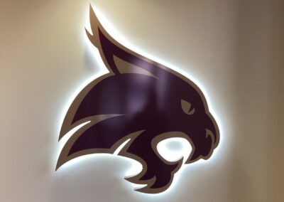Illuminated TXST University Bobcat Channel Logo Lobby Sign